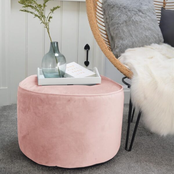 rucomfy Beanbags Luxury Round Velvet Pouffe Bean Bag. Large Footstool Ottoman. Home Furniture Decor or Bed Room Foot Rest. Lightweight & Durable W55cm x H38cm (Pink) - Image 2