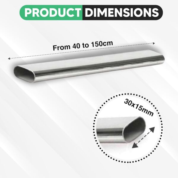 Oval Rail Wardrobe Polished Chrome Hanging Tube Metal Closet Organizer Cut to Size + END SUPPORTS and SCREWS by MKGT® (600mm (0.6m) ~23.6″) - Image 2
