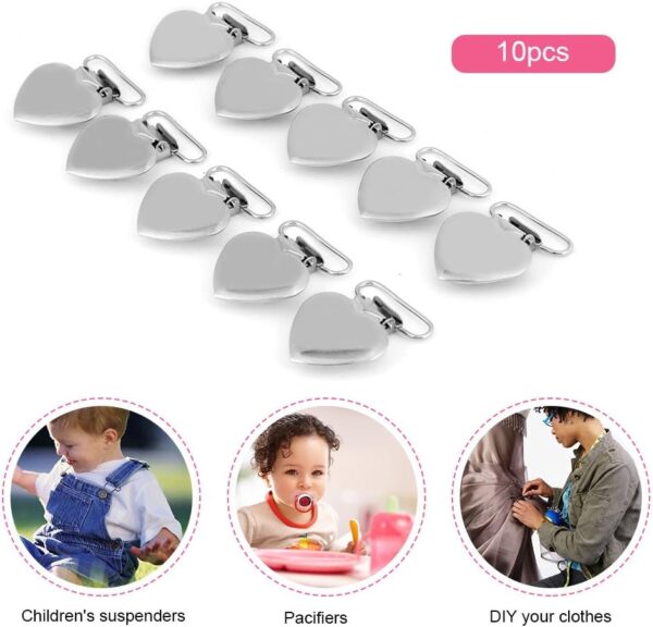 Pacifier Suspender Clips,Tyenaza 10Pcs Heart Pacifier Clips Metal Pacifier Holder for Soother, Pacifier, Dummy,Bib, DIY - Image 5