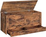 HOOBRO Storage Chest, Wooden Storage Bench, Blanket Storage Box with Drawer, Large Toy Chest, Shoe Storage Bench, Farmhouse Storage Trunk, 100 cm, U-Shaped Opening, Rustic Brown EFG71CW01G1