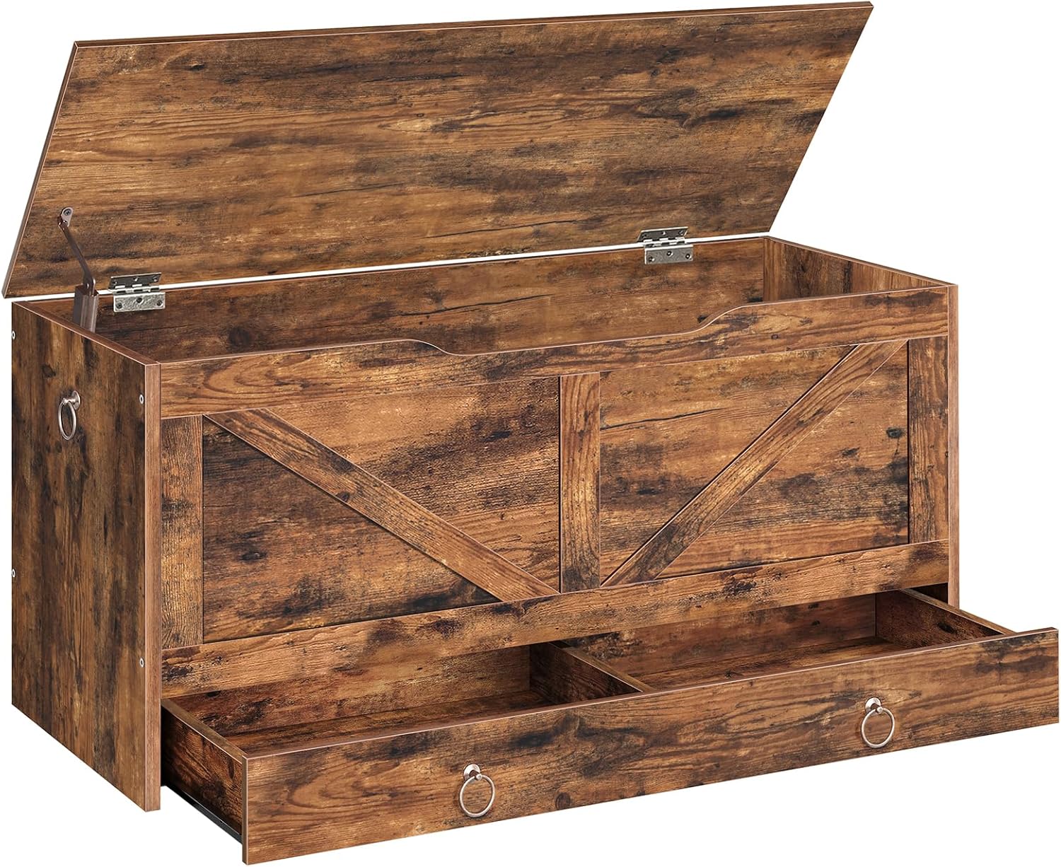 1740751951_816JFaQBcL._AC_SL1500_.jpg HOOBRO Storage Chest, Wooden Storage Bench, Blanket Storage Box with Drawer, Large Toy Chest, Shoe Storage Bench, Farmhouse Storage Trunk, 100 cm, U-Shaped Opening, Rustic Brown EFG71CW01G1 - Image 1