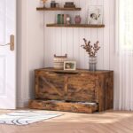 HOOBRO Storage Chest, Wooden Storage Bench, Blanket Storage Box with Drawer, Large Toy Chest, Shoe Storage Bench, Farmhouse Storage Trunk, 100 cm, U-Shaped Opening, Rustic Brown EFG71CW01G1 - Image 3