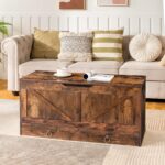 HOOBRO Storage Chest, Wooden Storage Bench, Blanket Storage Box with Drawer, Large Toy Chest, Shoe Storage Bench, Farmhouse Storage Trunk, 100 cm, U-Shaped Opening, Rustic Brown EFG71CW01G1 - Image 4