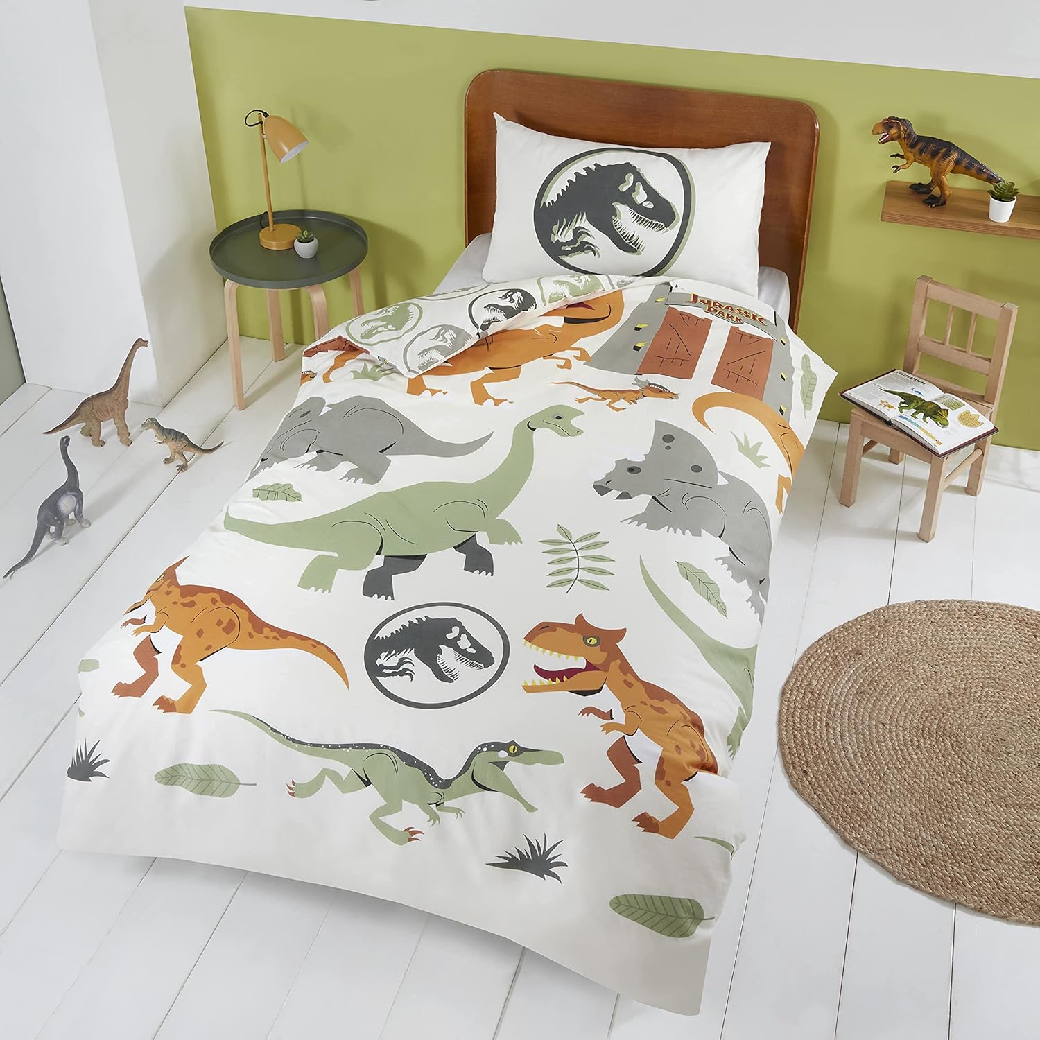 1740752024_81OLK8PDyjS._AC_SL1500_.jpg Coco Moon Jurassic World Dinosaur Duvet Bedding Set Ideal Boys and Toddler Dinosaurs Kids Bedroom Accessories Gifts Present (Single) - Image 1