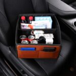 Car Front-Back Passenger Seat Organizer Box with Metal Handle - Portable Multi-Pocket Storage Caddy and Divided Holder for Travel Essentials, Leather Foldable Universal Floor Basket Kids - Image 2
