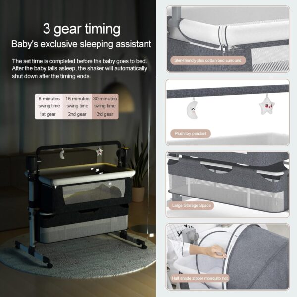 Electric Baby Swing And Bouncer For Infants - 3 In 1 Rocking Chair Cradle Bed with Music Player, Portable Rocker, 5 Gears Speed, 3 Gears Timing - Best Bedside Cribs For Infants To Toddler Unisex - Image 6