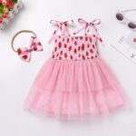 FYMNSI Baby Girls Toddler Kids Summer Spaghetti Straps Smocked Tiered Tulle Princess Dress with Headband Birthday Party Outfits - Image 2