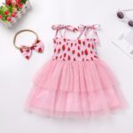 FYMNSI Baby Girls Toddler Kids Summer Spaghetti Straps Smocked Tiered Tulle Princess Dress with Headband Birthday Party Outfits - Image 3