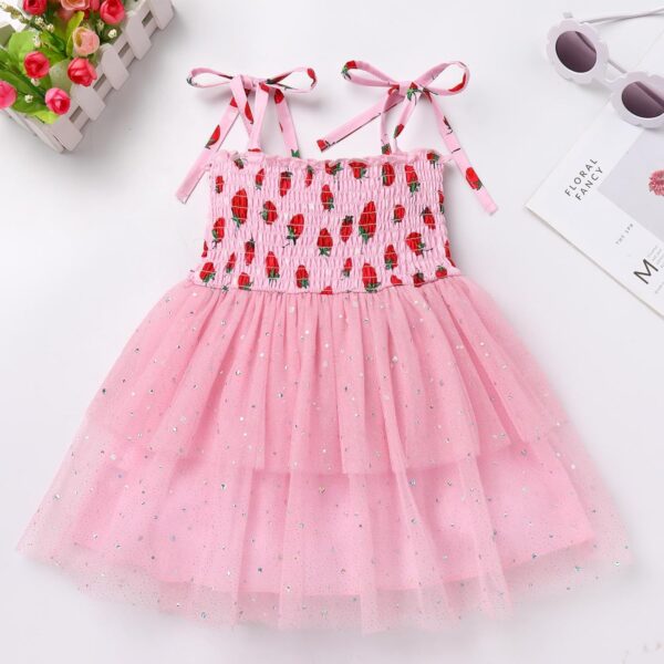 FYMNSI Baby Girls Toddler Kids Summer Spaghetti Straps Smocked Tiered Tulle Princess Dress with Headband Birthday Party Outfits - Image 4