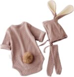 LNL Easter Outfits Baby Girls Boys Bunny Jumpsuit Bodysuit Romper Infant Newborn with Rabbit Hat Socks 3PCS 0-24 Months