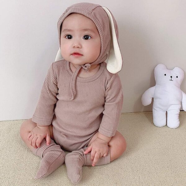LNL Easter Outfits Baby Girls Boys Bunny Jumpsuit Bodysuit Romper Infant Newborn with Rabbit Hat Socks 3PCS 0-24 Months - Image 2