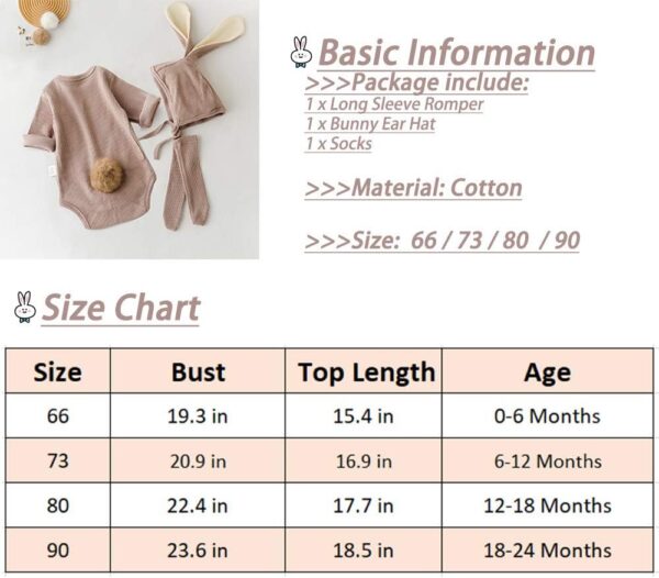 LNL Easter Outfits Baby Girls Boys Bunny Jumpsuit Bodysuit Romper Infant Newborn with Rabbit Hat Socks 3PCS 0-24 Months - Image 7