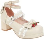 WWricotta Big Girls Gorgeous Shoes Lace Up Pu Material Bow Decorated Thick Heels High Heels Party Wedding Prom Shoes Slippers Baby Girl Kids Slippers Size 12 Girls