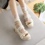 WWricotta Big Girls Gorgeous Shoes Lace Up Pu Material Bow Decorated Thick Heels High Heels Party Wedding Prom Shoes Slippers Baby Girl Kids Slippers Size 12 Girls - Image 3