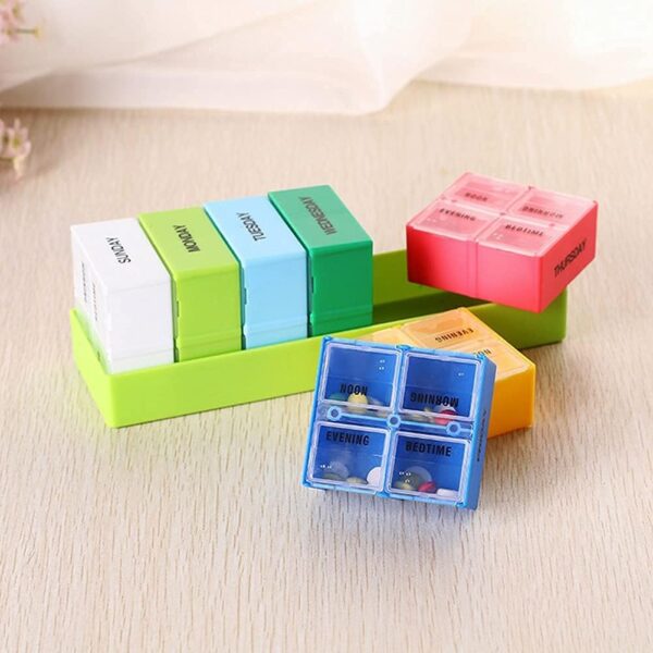 JUDAOY Pills Box Pill Organizer Pill Boxes 7 Day 4 Times A Day Medicine Tablet Dispenser Weekly Pill Box Tablet Organiser Medical Supplies Green,One Size - Image 3