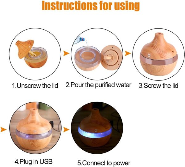 TYTOGE USB Humidifier, LED Touch Wood Grain Air Purifier, Household, Cooler Mist, Humidifier Bedroom and Office - Image 5