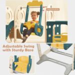 5-in-1 Kids Slide Set with Swing, Bus Playhouse, Climber, Basketball Hoop, and Adjustable Slide, for Indoor/Outdoor Play, HDPE Material, EN71 Certified, Easy Assembly, 3-8 Years (Green) - Image 6