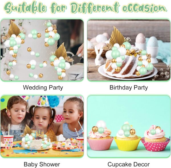 FRIUSATE 40 Pcs Flower Cake Decorations Toppers, Cream Green Gold Cake Decorations Flower Cake Topper Palm Cake Decorations Sage Green Ball Cake Decoration for Baby Shower Birthday Wedding Party Decor - Image 3