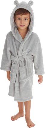Metzuyan Baby Girls Boys Dressing Gown Fleece Snuggle Robe Hooded White Pink Grey Blue Red Novelty Newborn Grey 2-3 Years - Image 2