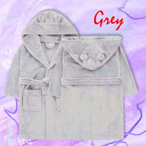 Metzuyan Baby Girls Boys Dressing Gown Fleece Snuggle Robe Hooded White Pink Grey Blue Red Novelty Newborn Grey 2-3 Years - Image 3