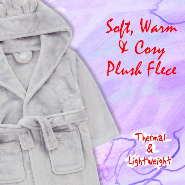 Metzuyan Baby Girls Boys Dressing Gown Fleece Snuggle Robe Hooded White Pink Grey Blue Red Novelty Newborn Grey 2-3 Years - Image 4