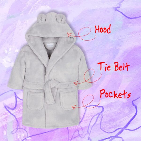 Metzuyan Baby Girls Boys Dressing Gown Fleece Snuggle Robe Hooded White Pink Grey Blue Red Novelty Newborn Grey 2-3 Years - Image 5