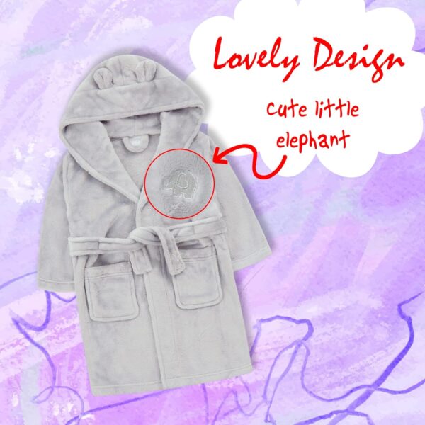 Metzuyan Baby Girls Boys Dressing Gown Fleece Snuggle Robe Hooded White Pink Grey Blue Red Novelty Newborn Grey 2-3 Years - Image 6