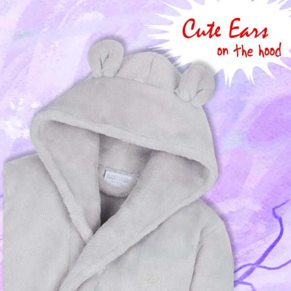 Metzuyan Baby Girls Boys Dressing Gown Fleece Snuggle Robe Hooded White Pink Grey Blue Red Novelty Newborn Grey 2-3 Years - Image 7