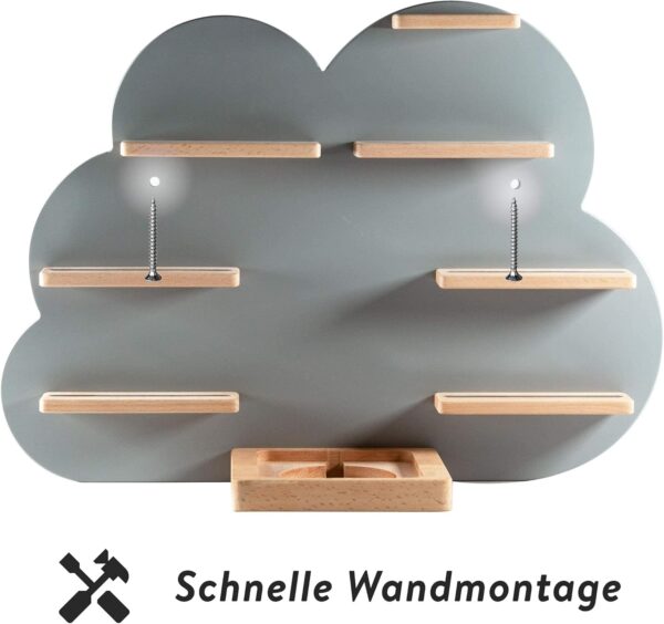 NOR28 Shelf Compatible for up to 33 Toniebox Figures - in Cloud Motif 40 x 55 x 19 cm for Boys and Girls | Children's Room, Magnetic, Can be Fixed as desired - Image 6
