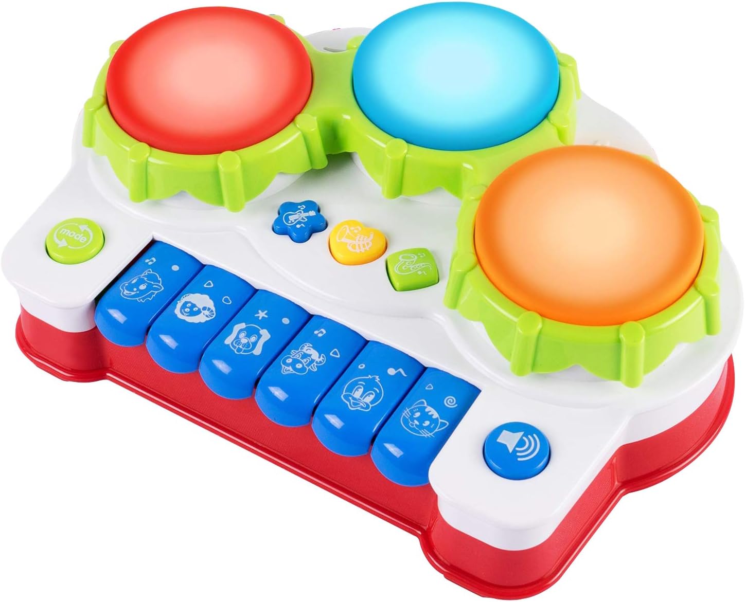 1740763482_716J07RNwaL._AC_SL1500_.jpg Pup Go Baby Musical Drums Piano Toy with Music, Animal Sounds and Light - Early Education Learning Electronic Keyboard Musical Instrument Toys for Toddlers Kids Boys and Girls - Image 1