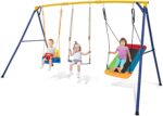 COSTWAY Swing Set, Heavy Duty Extra Large Metal Swing Frame with Platform Swing, Belt Swing, Baby Swing, Indoor Outdoor Playground Playset for Kids Toddlers