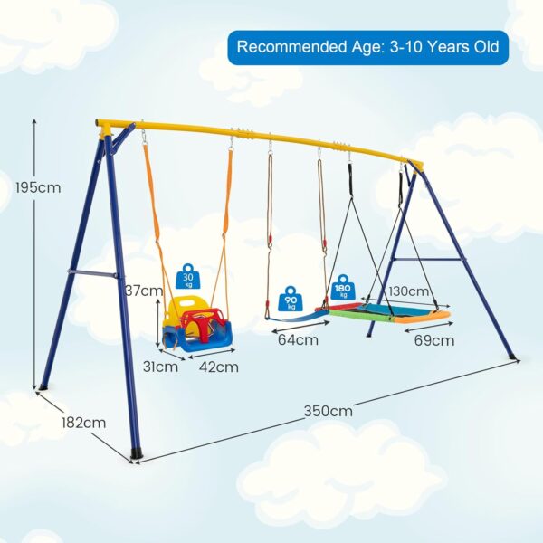 COSTWAY Swing Set, Heavy Duty Extra Large Metal Swing Frame with Platform Swing, Belt Swing, Baby Swing, Indoor Outdoor Playground Playset for Kids Toddlers - Image 5