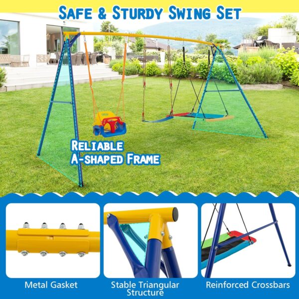 COSTWAY Swing Set, Heavy Duty Extra Large Metal Swing Frame with Platform Swing, Belt Swing, Baby Swing, Indoor Outdoor Playground Playset for Kids Toddlers - Image 6
