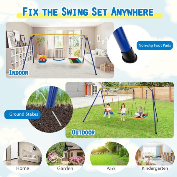 COSTWAY Swing Set, Heavy Duty Extra Large Metal Swing Frame with Platform Swing, Belt Swing, Baby Swing, Indoor Outdoor Playground Playset for Kids Toddlers - Image 7