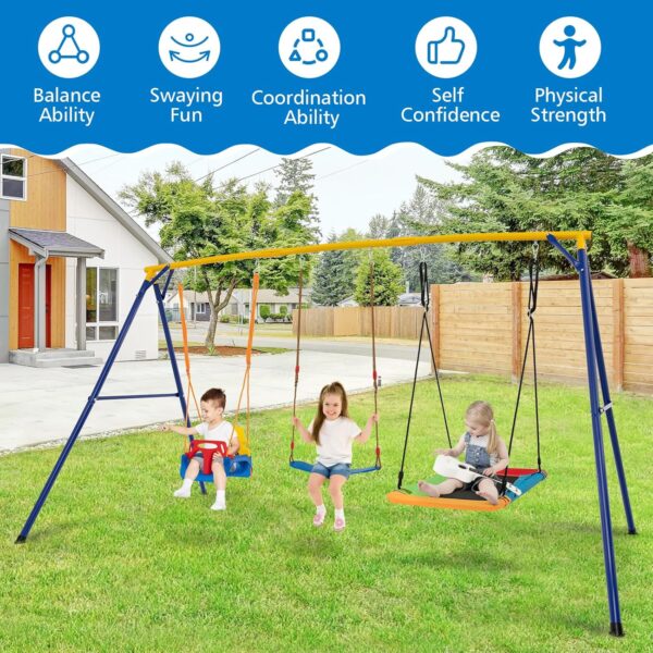 COSTWAY Swing Set, Heavy Duty Extra Large Metal Swing Frame with Platform Swing, Belt Swing, Baby Swing, Indoor Outdoor Playground Playset for Kids Toddlers - Image 8