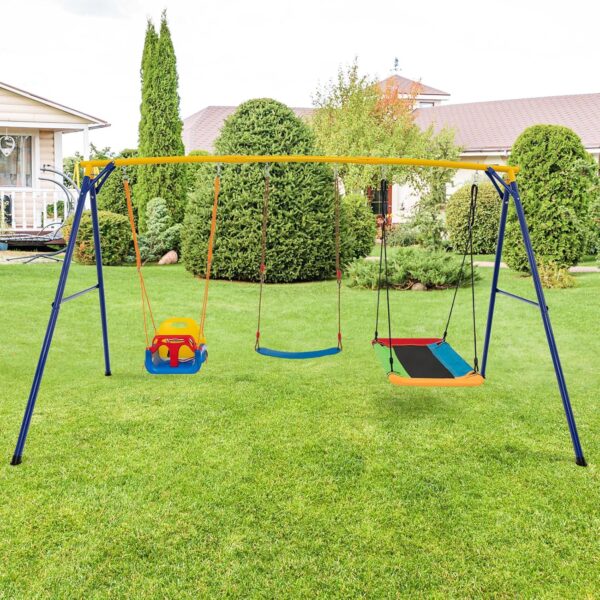 COSTWAY Swing Set, Heavy Duty Extra Large Metal Swing Frame with Platform Swing, Belt Swing, Baby Swing, Indoor Outdoor Playground Playset for Kids Toddlers - Image 9