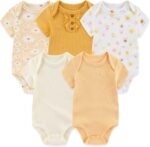 MAMIMAKA Newborn Baby Short Sleeve Bodysuit Baby Grow Cotton Vest 5-pack, 0-12 Months