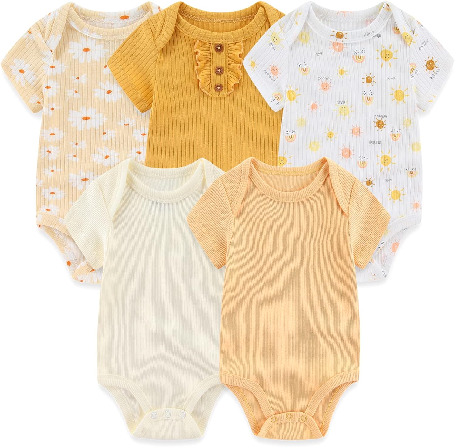 1740764466_711qY4abZtL._AC_SL1500_.jpg MAMIMAKA Newborn Baby Short Sleeve Bodysuit Baby Grow Cotton Vest 5-pack, 0-12 Months - Image 1