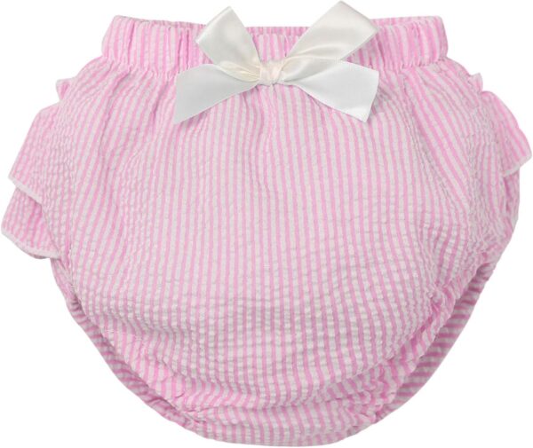 Loodgao Toddler Baby Girls Striped Bloomers High Waist Ruffle Bow Tie Diaper Cover Loose Harem Shorts - Image 2