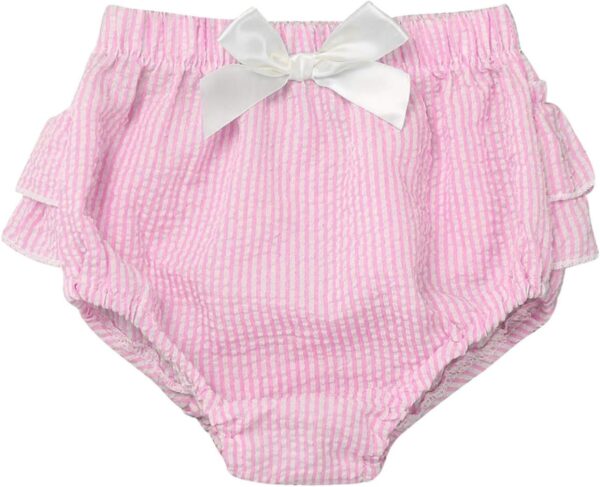 Loodgao Toddler Baby Girls Striped Bloomers High Waist Ruffle Bow Tie Diaper Cover Loose Harem Shorts - Image 3