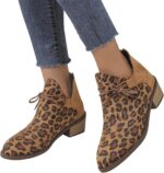 Ankle Boots for Women Clearance,Ladies Ankle Boots Today's Deals,Winter Leopard-print Splicing Thick Heel Ankle Boots Low Heel Leather Boots Non-slip Boots Comfortable Walking Shoes UK Size 3.5-7.5 - Image 4