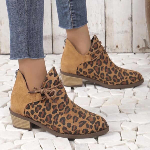 Ankle Boots for Women Clearance,Ladies Ankle Boots Today's Deals,Winter Leopard-print Splicing Thick Heel Ankle Boots Low Heel Leather Boots Non-slip Boots Comfortable Walking Shoes UK Size 3.5-7.5 - Image 5