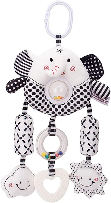 1740766018_51Fbc9XFLJL._AC_SL1000_.jpg ECCHY Baby Stroller Hanging Toy, Pram Toys Hanging Plush Toys Travel Car Seat Toys with Teether and Wind Chimes, Black and White Toys for Babies Newborn 0-12 Months - Image 1