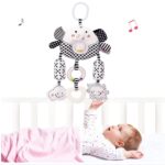 ECCHY Baby Stroller Hanging Toy, Pram Toys Hanging Plush Toys Travel Car Seat Toys with Teether and Wind Chimes, Black and White Toys for Babies Newborn 0-12 Months - Image 2