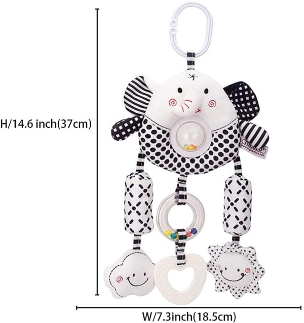 ECCHY Baby Stroller Hanging Toy, Pram Toys Hanging Plush Toys Travel Car Seat Toys with Teether and Wind Chimes, Black and White Toys for Babies Newborn 0-12 Months - Image 5