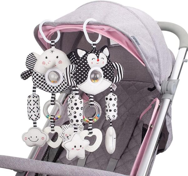 ECCHY Baby Stroller Hanging Toy, Pram Toys Hanging Plush Toys Travel Car Seat Toys with Teether and Wind Chimes, Black and White Toys for Babies Newborn 0-12 Months - Image 7