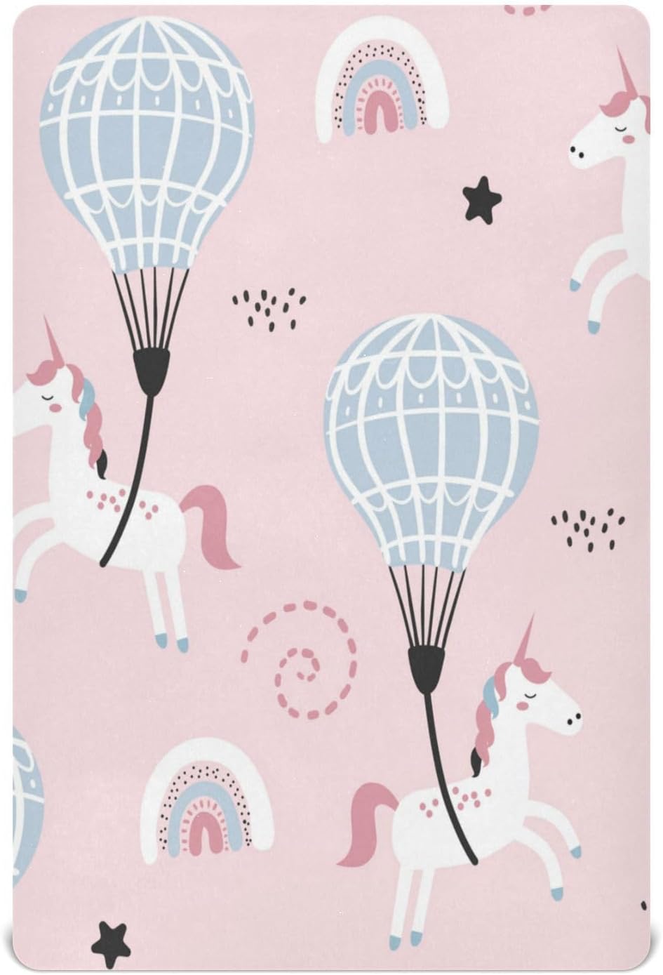 1740766211_61toH7I9UrL._AC_SL1500_.jpg Kcldeci Baby Crib Sheets for Boys Girls Cute Unicorn and Air Ballon Toddler Bed Sheets Playard Mattress N Play Sheets M - Image 1