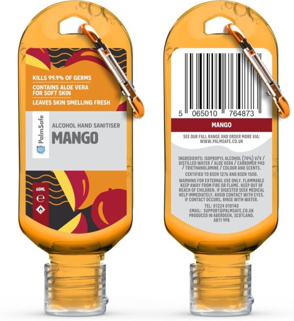 MangoPalm Safe Mango 3 Pack 60ml Anti Bacterial Premium Hand Sanitiser Travel Size Refillable Clip Bottle Quick Drying Non Sticky Extra Moisturising Kills 99.9% of Viruses and Bacteria - Image 8
