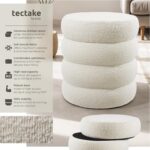 TecTake® Storage Stool in Scandi Style with Soft Bouclé Cover & Storage Space, Storage Ottoman with Padded Seat & Sturdy MDF Frame, No Assembly, Footstool for Bedroom & Living Room - Cream/White - Image 3