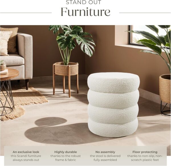 TecTake® Storage Stool in Scandi Style with Soft Bouclé Cover & Storage Space, Storage Ottoman with Padded Seat & Sturdy MDF Frame, No Assembly, Footstool for Bedroom & Living Room - Cream/White - Image 4
